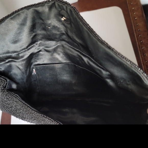 Vintage 1950s Black Hand Beaded Evening Clutch Bag Cocktail Formal Party 9 x 4.5 - Picture 8 of 10